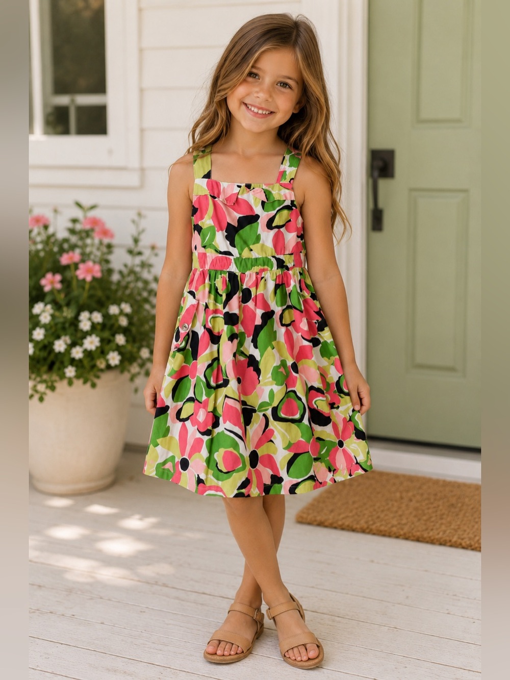 Gymboree Girls Floral Dress in Pink, Green & Black
